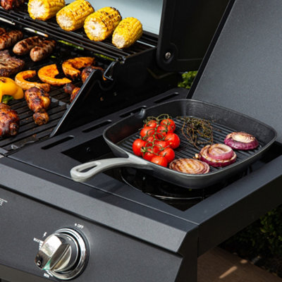 Zanussi Gas BBQ 3 Burner with Cover and Side Burner Black and