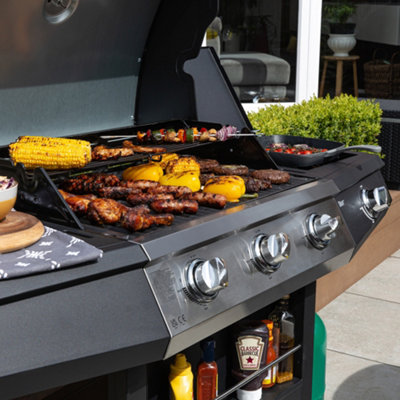 バーベキュー・調理用品 BRUNT snake fis black Zanussi Gas BBQ 3 Burner with Cover and Side Burner Black and