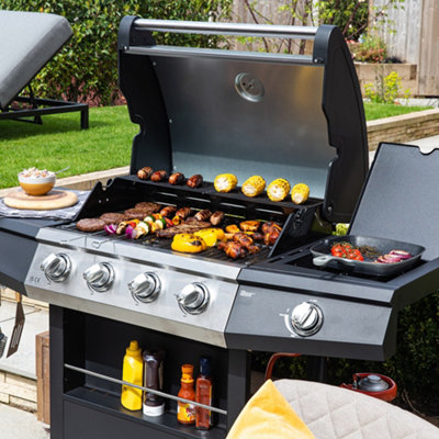 Zanussi Gas BBQ 4 Burner with Cover and Side Burner Black and Stainless Steel ZGBBQ4B01-C - 6