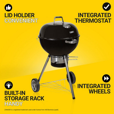 Zanussi Kettle Charcoal BBQ with Cover Premium Black Barbecue ZCKTBBQ22-C