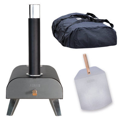 Zanussi Pizza Oven 12 Inch Pizza Wood Pellet with Paddle and Storage Bag  Black ZPO1BPC
