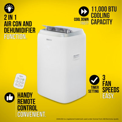 Zanussi Portable Air Conditioner & Dehumidifier 2-in-1 11000 BTU in White ZPAC11001