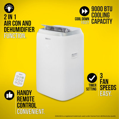 Zanussi Portable Air Conditioner & Dehumidifier 2-in-1 9000 BTU in White ZPAC9002 - 3