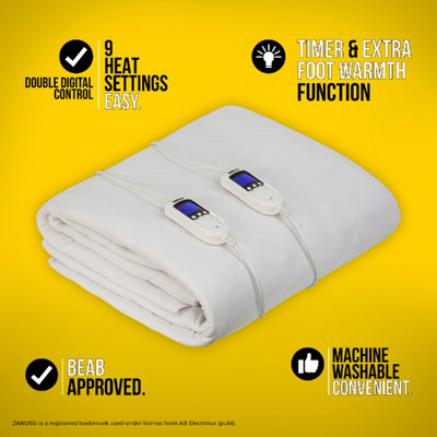 ZANUSSI ZEDB7002 Washable Electric Heated Mattress Protector with Fitted Skirt - Double 140 x 150cm