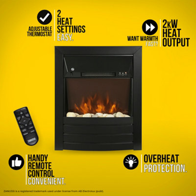ZANUSSI ZEFIST1003B Electric Inset Fire 2KW - Black Cast Iron Effect - 9