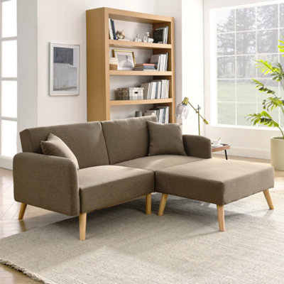 Zara 2 Seater Fabric Sofa Bed With Matching Stool Sofa Bed for Living Room Brown