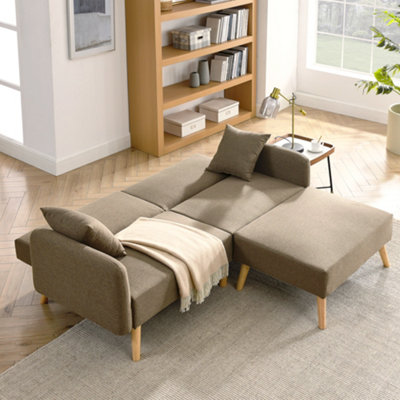 Zara 2 Seater Fabric Sofa Bed, With Matching Stool, Sofa Bed for Living Room, Brown