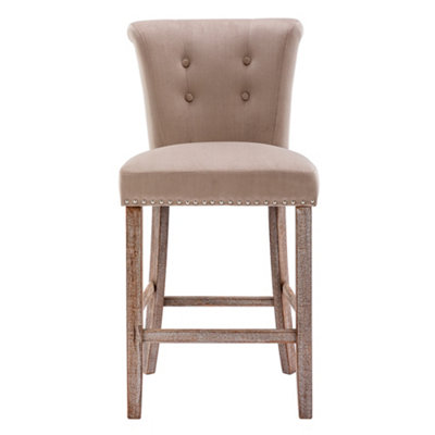 Zara Barstool Mink VelvetWashed Oak Legs DIY at B&Q