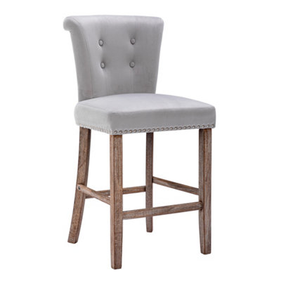 Zara Silver Grey Velvet Breakfast Bar Stools Kitchen Chair Fixed Height