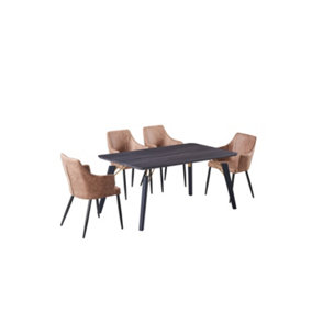 Zarah Black Cosmo LUX Dining Set with 4 Cappuccino Chairs