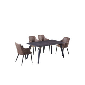 Zarah Black Cosmo LUX Dining Set with 4 Dark Brown Chairs