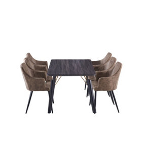 Zarah Black Cosmo LUX Dining Set with 6 Light Brown Chairs
