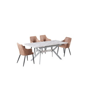 Zarah Blaze White/Grey LUX Dining Set with 4 Cappuccino Chairs
