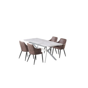 Zarah Blaze White/Grey LUX Dining Set with 4 Light Brown Chairs