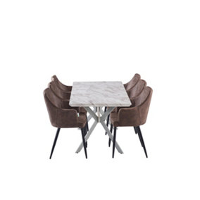 Zarah Blaze White/Grey LUX Dining Set with 6 Light Brown Chairs