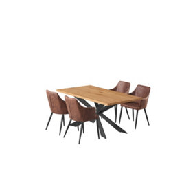 Zarah Duke Dining Set with Oak Table and 4 Brown Chairs