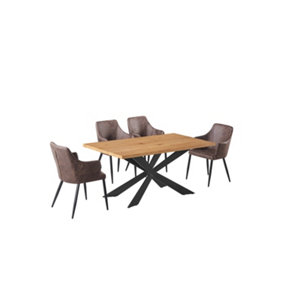 Zarah Duke Dining Set with Oak Table and 4 Dark Brown Chairs