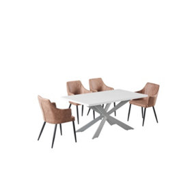 Zarah Duke Dining Set with White Table and 4 Cappuccino Chairs
