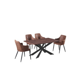 Zarah Duke Walnut LUX Dining Set with 4 Brown Chairs
