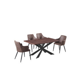 Zarah Duke Walnut LUX Dining Set with 4 Dark Brown Chairs