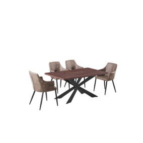 Zarah Duke Walnut LUX Dining Set with 4 Light Brown Chairs