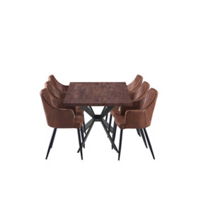 Zarah Duke Walnut LUX Dining Set with 6 Brown Chairs