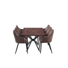 Zarah Duke Walnut LUX Dining Set with 6 Dark Brown Chairs