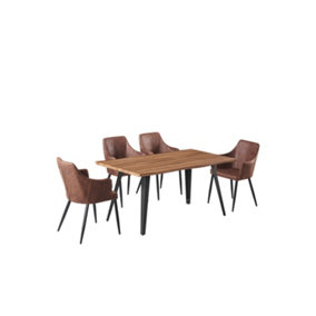 Zarah Rocco Dining Set with Oak Table and 4 Brown Chairs