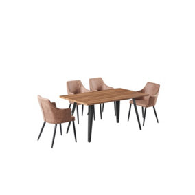 Zarah Rocco Dining Set with Oak Table and 4 Cappuccino Chairs