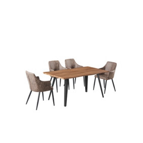 Zarah Rocco Dining Set with Oak Table and 4 Light Brown Chairs