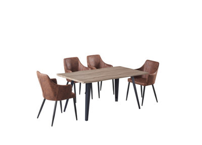 Zarah Rocco Dining Set with Walnut Table and 4 Brown Chairs