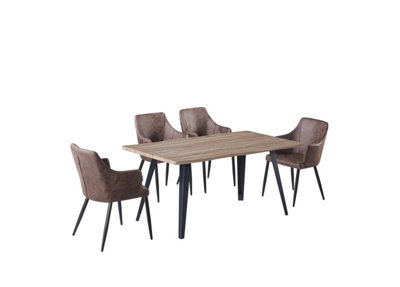 Zarah Rocco Dining Set with Walnut Table and 4 Dark Brown Chairs