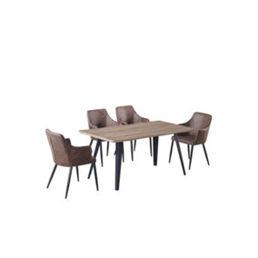 Zarah Rocco Dining Set with Walnut Table and 4 Dark Brown Chairs