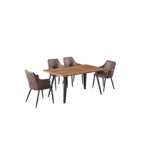 Zarah Toga Brown LUX Dining Set with 4 Dark Brown Chairs