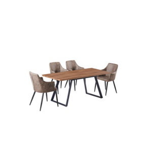 Zarah Toga Brown LUX Dining Set with 4 Light Brown Chairs