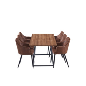 Zarah Toga Brown LUX Dining Set with 6 Brown Chairs