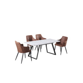 Zarah Toga White LUX Dining Set with 4 Brown Chairs
