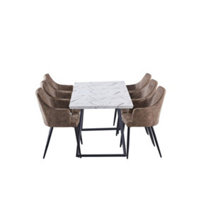 Zarah Toga White LUX Dining Set with 6 Light Brown Chairs