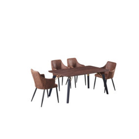 Zarah Walnut Cosmo LUX Dining Set with 4 Brown Chairs