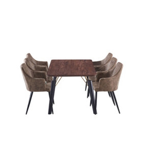 Zarah Walnut Cosmo LUX Dining Set with 6 Light Brown Chairs