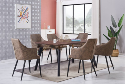 Zarah Walnut Cosmo LUX Dining Set with 6 Light Brown Chairs