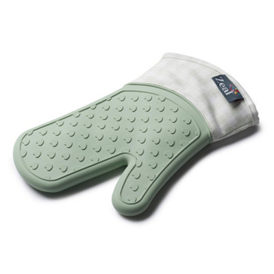 Zeal Steam Stop Single Oven Glove, Gingham, Sage Green