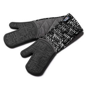 Zeal Waterproof Silicone Double Oven Gloves, Black