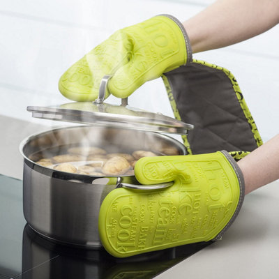 Zeal Waterproof Silicone Double Oven Gloves, Lime Green