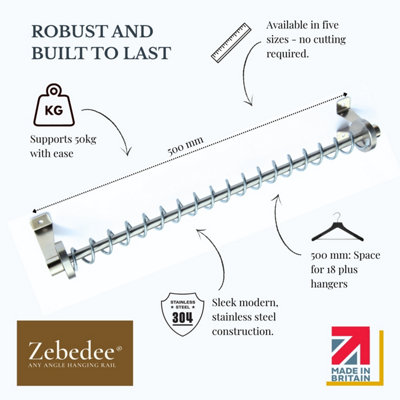 Zebedee Any Angle Sloping Clothes Rail for Angled Wardrobes, Loft ...