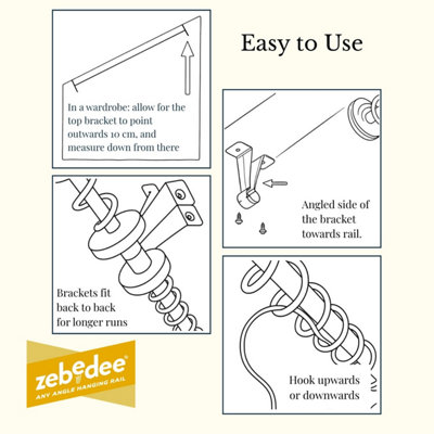 Zebedee Any Angle Sloping Clothes Rail for Angled Wardrobes, Loft ...