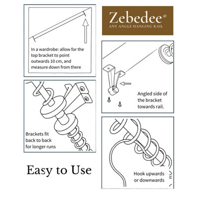 Zebedee Any Angle Sloping Clothes Rail for Angled Wardrobes, Loft ...