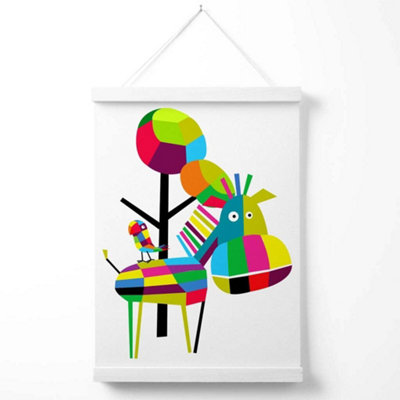 Zebra Bright Geometric Animal Poster with Hanger / 33cm / White