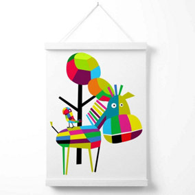 Zebra Bright Geometric Animal Poster with Hanger / 33cm / White