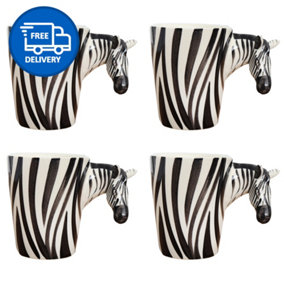 Zebra Mugs Set Coffee & Tea Cup Pack of 4 by Laeto House & Home - INCLUDING FREE DELIVERY